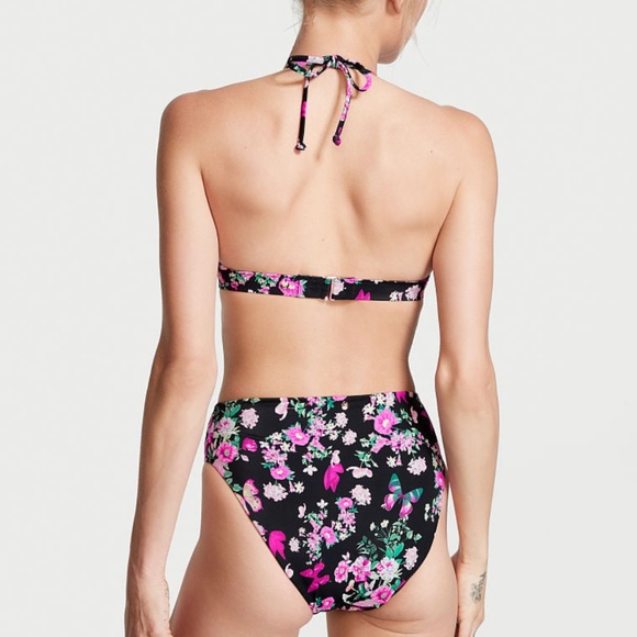 VICTORIA'S SECRET SWIM Essential Halter Bikini Top In Black Floral - Picture 3 of 3